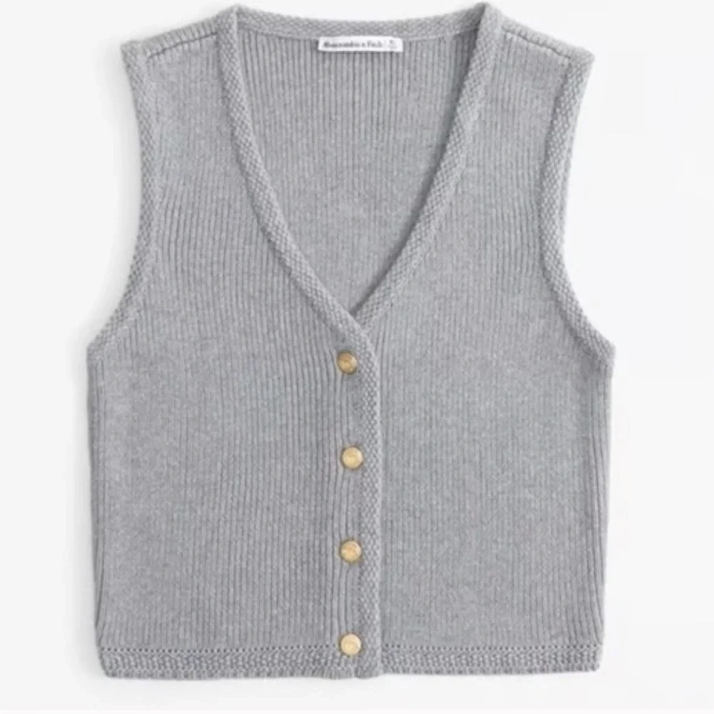 Abercrombie & Fitch Mara Gray Button-Up Sweater Vest - Picture 1 of 8